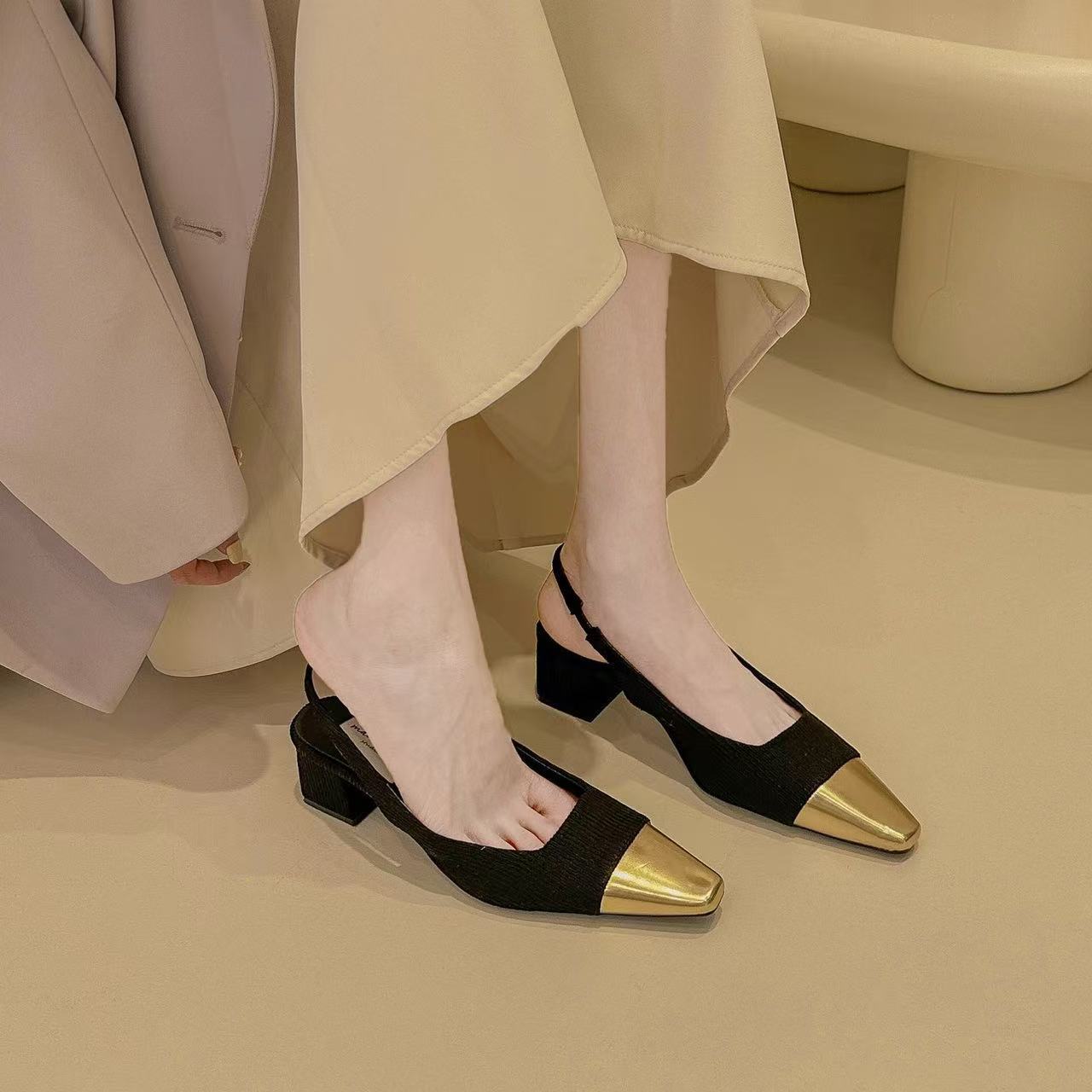 Retro Evening Style Summer Style Square Heels 2025 French Fragrant Sandals with High Grade and Pointed End Matching Skirt Women's Shoes Retro Evening Style Summer Style Square Heels 2025 French Fragrant Sandals with High Grade and Pointed End Matching Skirt Women's Shoes