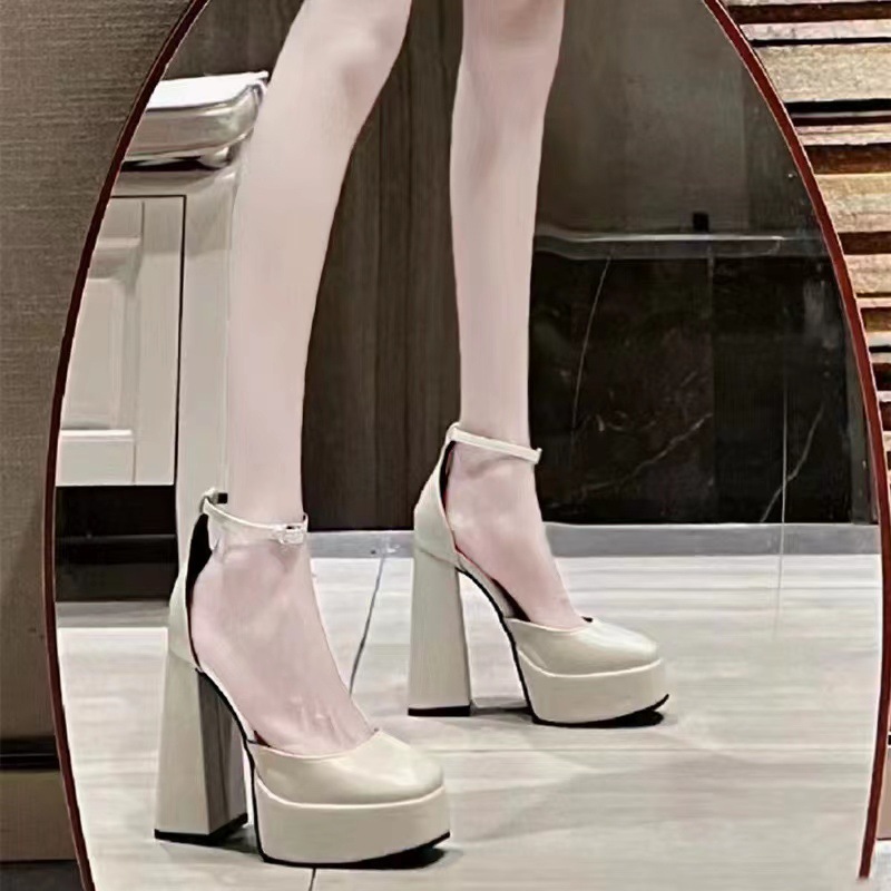 Mary Jane's thick heel high-heeled shoes for women 2024 new fairy style waterproof platform French square toe buckle strap single shoe Mary Jane's thick heel high-heeled shoes for women 2024 new fairy style waterproof platform French square toe buckle strap single shoe