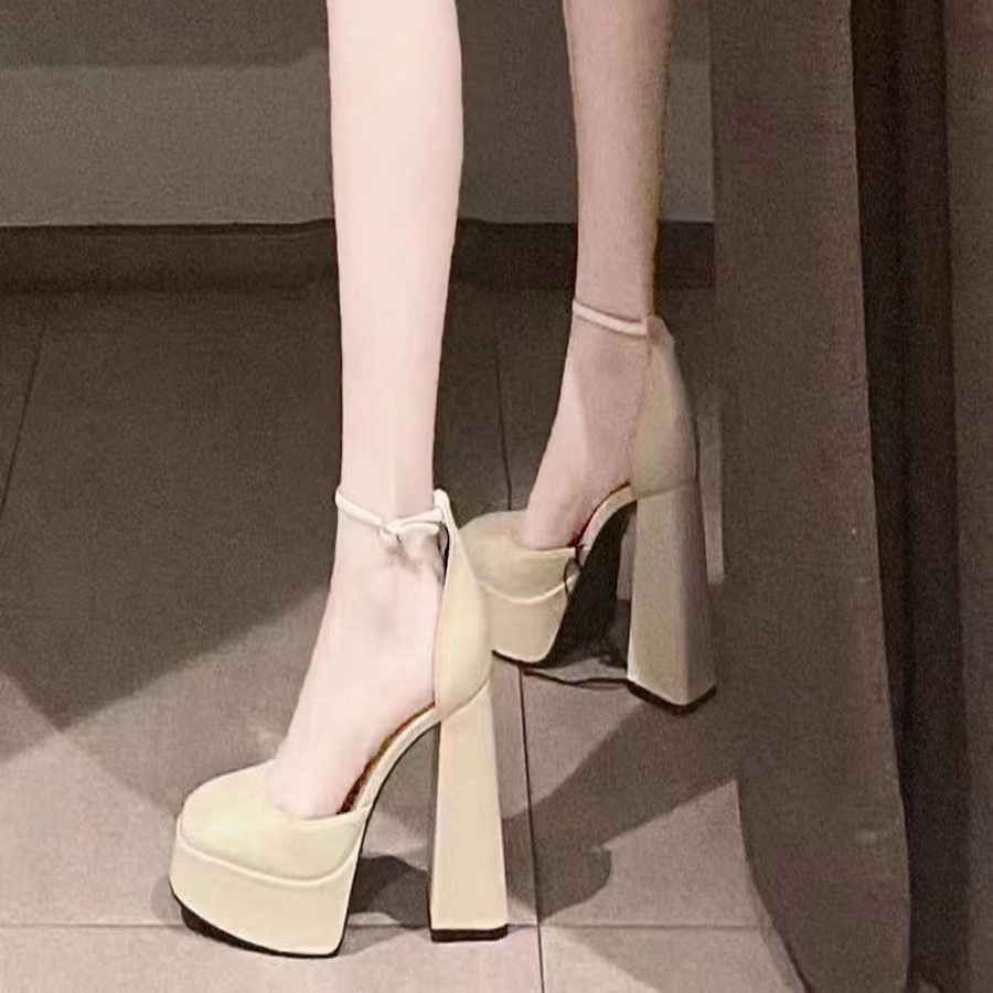 Mary Jane's thick heel high-heeled shoes for women 2024 new fairy style waterproof platform French square toe buckle strap single shoe Mary Jane's thick heel high-heeled shoes for women 2024 new fairy style waterproof platform French square toe buckle strap single shoe