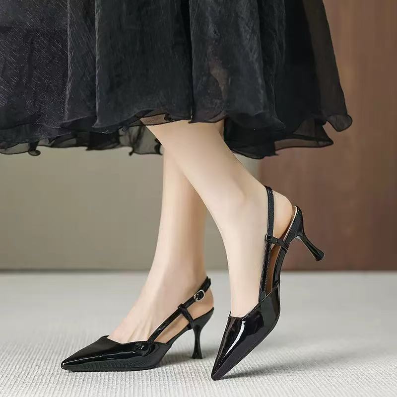 Baotou Sandals for Women, Spring 2025 New Style, Pointed Fairy Style, Bare Color, Back Empty, Straight Buckle with Stiletto High Heels Baotou Sandals for Women, Spring 2025 New Style, Pointed Fairy Style, Bare Color, Back Empty, Straight Buckle with Stiletto High Heels