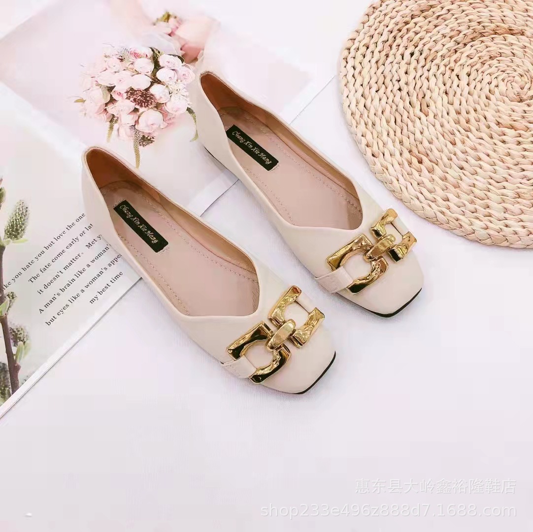 2022 Autumn New British Style Square Head Flat Bottom Bag Women's Single Shoes Fashion Metal Buckle 2022 Autumn New British Style Square Head Flat Bottom Bag Women's Single Shoes Fashion Metal Buckle