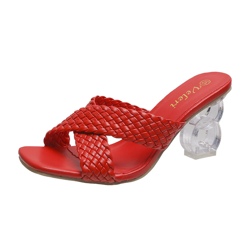 European and American foreign trade crystal and high-heeled slippers for women, cross woven straps for women, women's sandals European and American foreign trade crystal and high-heeled slippers for women, cross woven straps for women, women's sandals