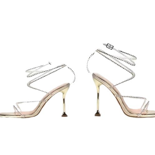 2024 Summer New Square Head Diamond Sandals with Thin Heels and Open Toe High Heels Crystal Sexy Strap Roman Shoes for Women 2024 Summer New Square Head Diamond Sandals with Thin Heels and Open Toe High Heels Crystal Sexy Strap Roman Shoes for Women