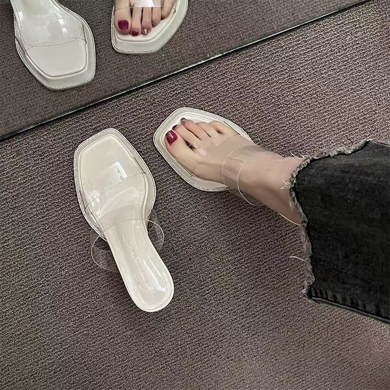 High heeled slippers for women, 2024 new summer outfit, fairy style transparent crystal and waterproof platform thick heel sandals High heeled slippers for women, 2024 new summer outfit, fairy style transparent crystal and waterproof platform thick heel sandals