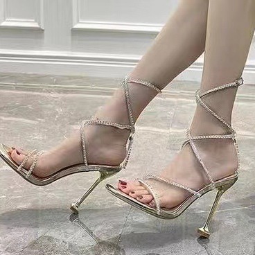 2024 Summer New Square Head Diamond Sandals with Thin Heels and Open Toe High Heels Crystal Sexy Strap Roman Shoes for Women 2024 Summer New Square Head Diamond Sandals with Thin Heels and Open Toe High Heels Crystal Sexy Strap Roman Shoes for Women