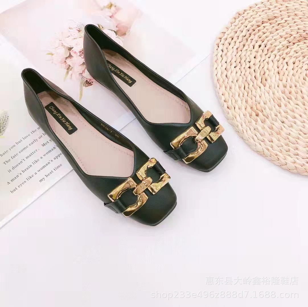 2022 Autumn New British Style Square Head Flat Bottom Bag Women's Single Shoes Fashion Metal Buckle 2022 Autumn New British Style Square Head Flat Bottom Bag Women's Single Shoes Fashion Metal Buckle