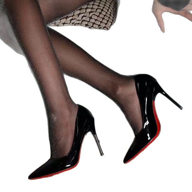 High heels, bed top sneakers, women's slim heels, 2025 Spring and Autumn new item, black red sole, 10cm large pointed single shoe High heels, bed top sneakers, women's slim heels, 2025 Spring and Autumn new item, black red sole, 10cm large pointed single shoe