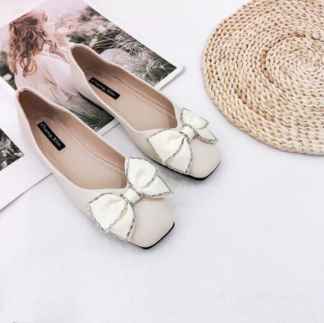 European and American style 2022 autumn and winter new women's shoes butterfly bow square toe shallow mouth flat heel flat bottom women's singles shoes European and American style 2022 autumn and winter new women's shoes butterfly bow square toe shallow mouth flat heel flat bottom women's singles shoes