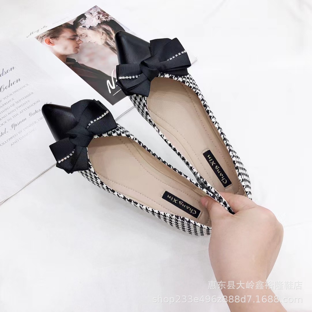 2022 Autumn Korean version fairy bow shallow mouth soft leather soft sole pointed flat shoes 2022 Autumn Korean version fairy bow shallow mouth soft leather soft sole pointed flat shoes