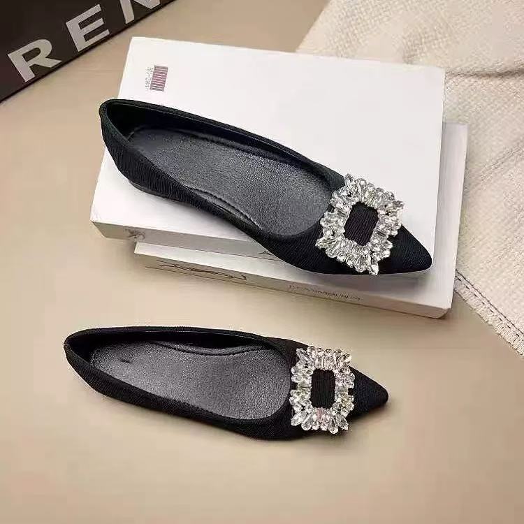 2025 New Women's Button Water Diamond Shoes Design Sense Pointed Flat Bottom French Small Fragrant Style Fashion socialite Niche Single Shoes 2025 New Women's Button Water Diamond Shoes Design Sense Pointed Flat Bottom French Small Fragrant Style Fashion socialite Niche Single Shoes