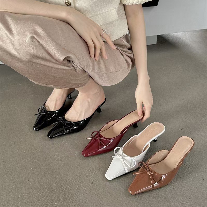 2024 Summer New Butterfly Knot, Medium and Fine Heels, Muller Shoes, Half Head, Half Slippers, Women's Large High Heels, Single Shoes, Cool Slippers 2024 Summer New Butterfly Knot, Medium and Fine Heels, Muller Shoes, Half Head, Half Slippers, Women's Large High Heels, Single Shoes, Cool Slippers
