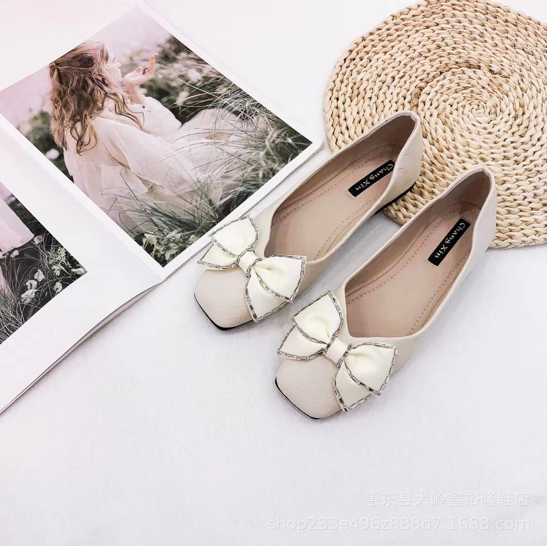 European and American style 2022 autumn and winter new women's shoes butterfly bow square toe shallow mouth flat heel flat bottom women's singles shoes European and American style 2022 autumn and winter new women's shoes butterfly bow square toe shallow mouth flat heel flat bottom women's singles shoes