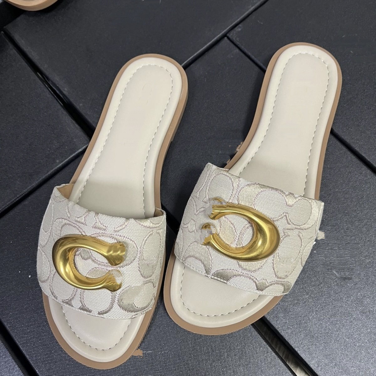 C French style metal buckle women's shoes for outdoor wear 2025 versatile and trendy canvas surface sandals