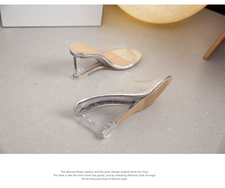 2024 Summer New Fashionable High Heel Slippers, Women's Transparent Slope Heel Shoes, One Line Outward Wearing, Fairy Wind Cool Slippers, Trendy 2024 Summer New Fashionable High Heel Slippers, Women's Transparent Slope Heel Shoes, One Line Outward Wearing, Fairy Wind Cool Slippers, Trendy