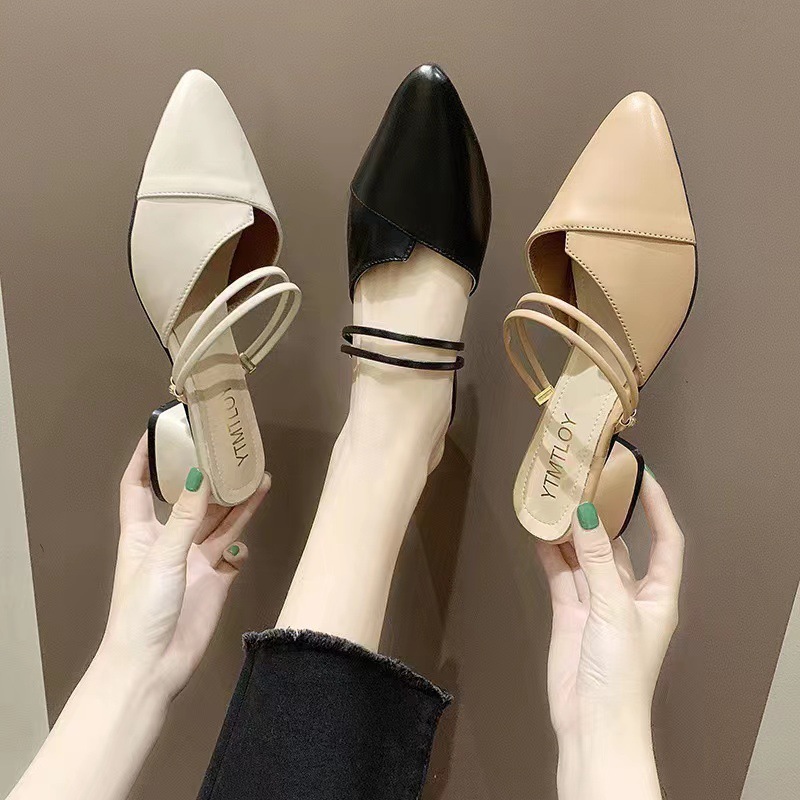 Coarse heeled sandals for women in summer 2024, new style with Baotou half slippers, Korean version, both inside and outside, high heels for women