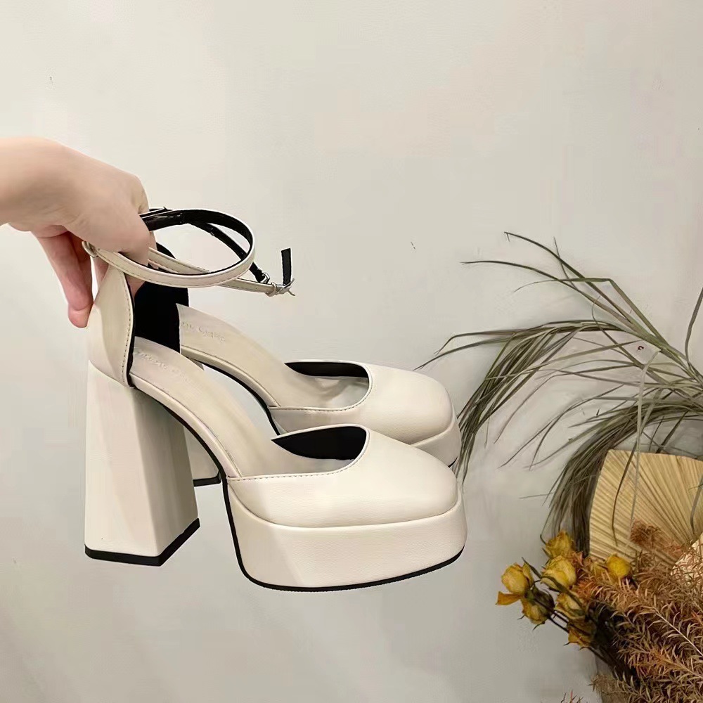 Mary Jane's thick heel high-heeled shoes for women 2024 new fairy style waterproof platform French square toe buckle strap single shoe Mary Jane's thick heel high-heeled shoes for women 2024 new fairy style waterproof platform French square toe buckle strap single shoe