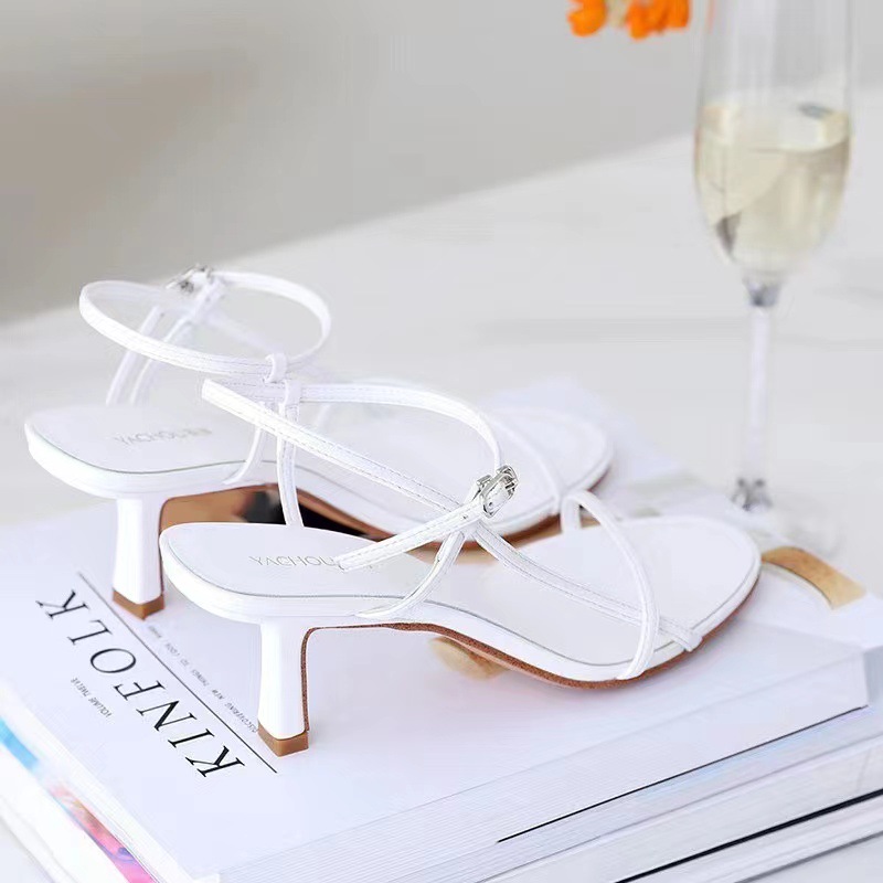 Sandals for Women 2024 New Summer Internet Celebrity Same Style Thin Heel with One Button High Heels Sandals Sexy Open toed Korean Edition Sandals for Women 2024 New Summer Internet Celebrity Same Style Thin Heel with One Button High Heels Sandals Sexy Open toed Korean Edition