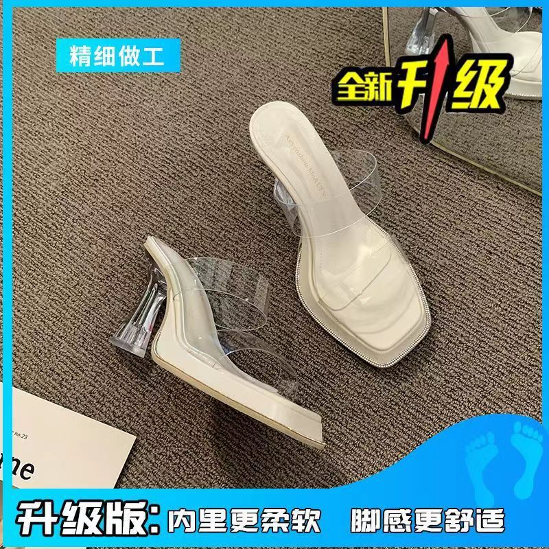 High heeled slippers for women, 2024 new summer outfit, fairy style transparent crystal and waterproof platform thick heel sandals High heeled slippers for women, 2024 new summer outfit, fairy style transparent crystal and waterproof platform thick heel sandals