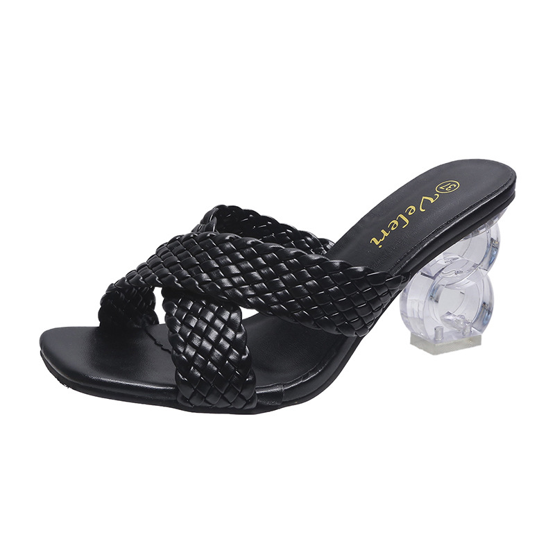 European and American foreign trade crystal and high-heeled slippers for women, cross woven straps for women, women's sandals European and American foreign trade crystal and high-heeled slippers for women, cross woven straps for women, women's sandals
