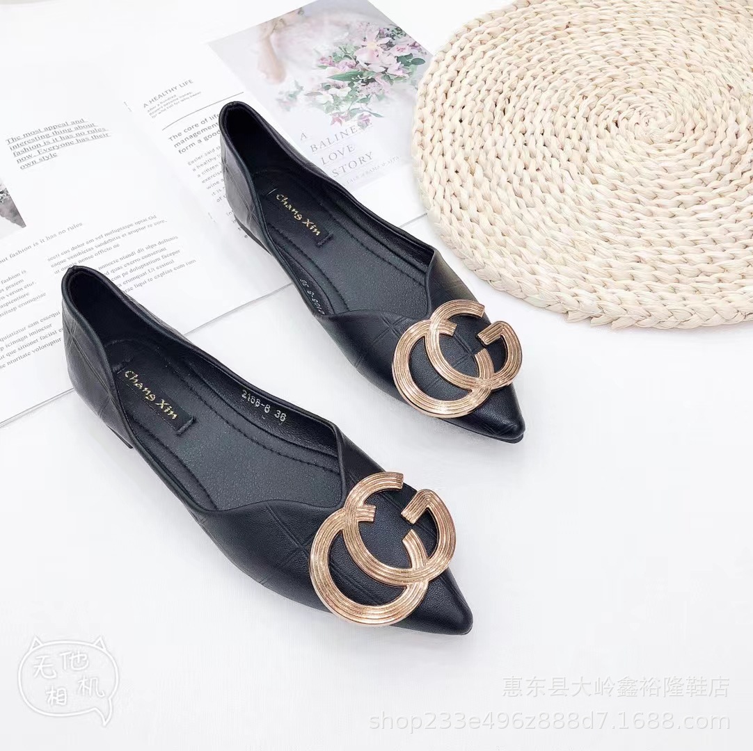 2022 Spring New Women's Shoes Pointed Single Shoes Women's Shallow Mouth Water Diamond Double C-Button Flat Bottom Overbag Shoes 2022 Spring New Women's Shoes Pointed Single Shoes Women's Shallow Mouth Water Diamond Double C-Button Flat Bottom Overbag Shoes