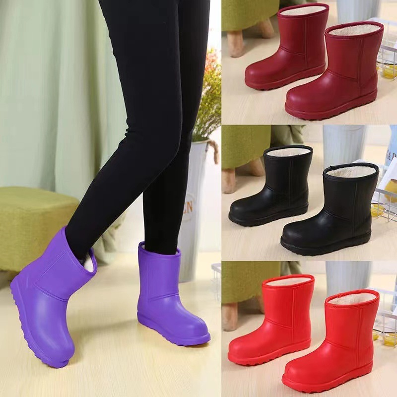 Winter shoes with plush 2024 new snow boots, warm rain boots, waterproof short tube, car wash, kitchen work shoes for women