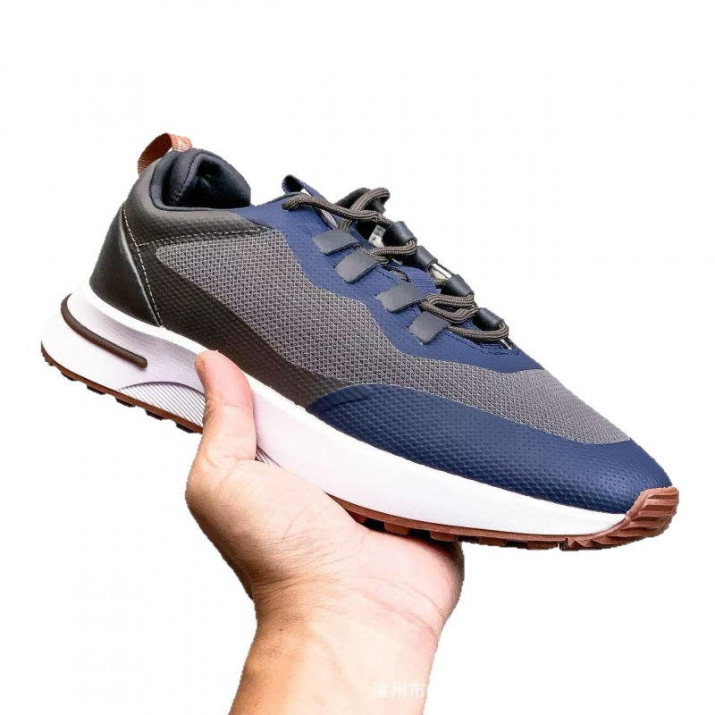 Walk's new men's mesh leather splicing casual sports shoes, contrasting color lace up running shoes