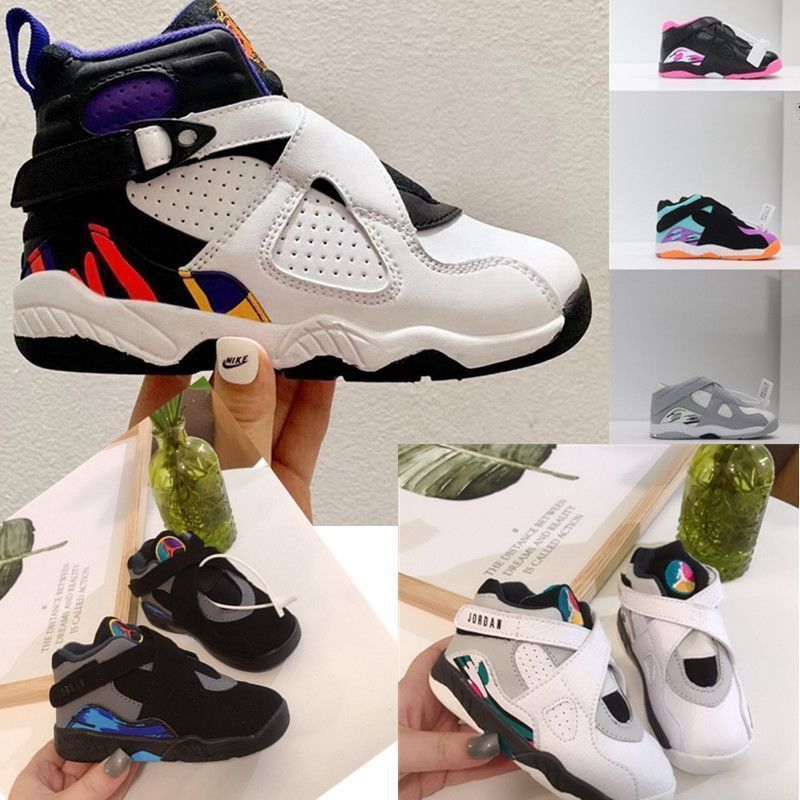 AJ8 children's shoes for boys and girls, high top basketball shoes, Velcro sized children's sports and leisure shoes