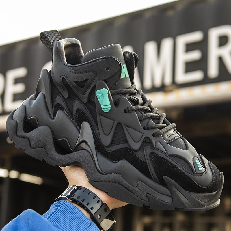 Autumn and Winter European Station Trendy Brand Thick Bottom High Top Dad Shoes Black Retro Work Boots Street Leisure Sports Boots Men