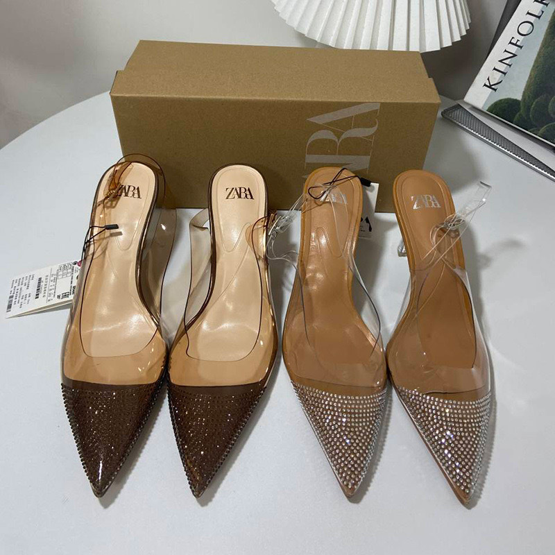 ZA2024 Summer New TRF Women's Shoes Transparent Bright Decoration Toe Temperament High Heels Transparent PVC High Heels Sandals for Women