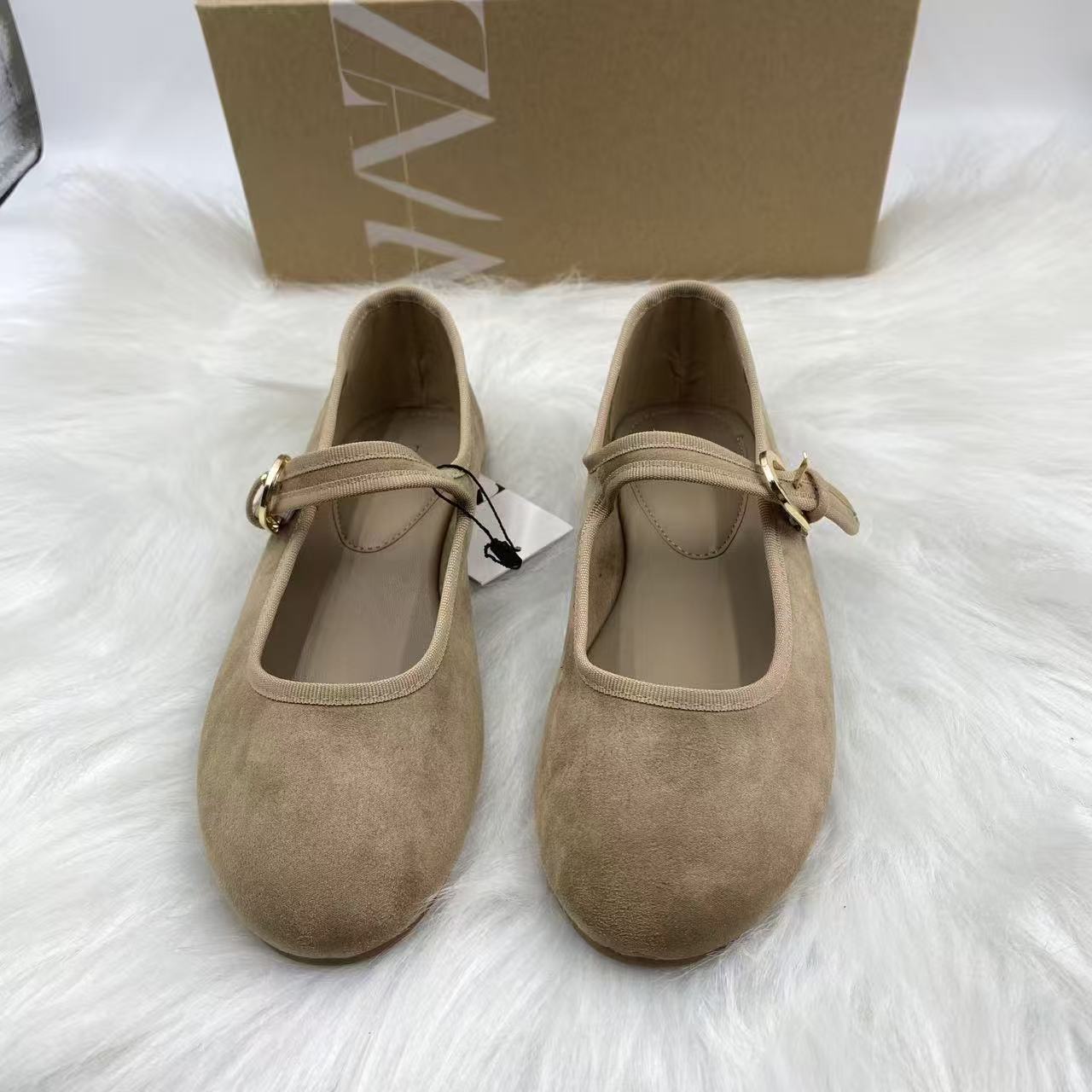 ZA French round toe small single shoes with gentle evening style for ladies, paired with skirts, flat bottomed scoop shoes, retro Mary Jane shallow mouth women's shoes
