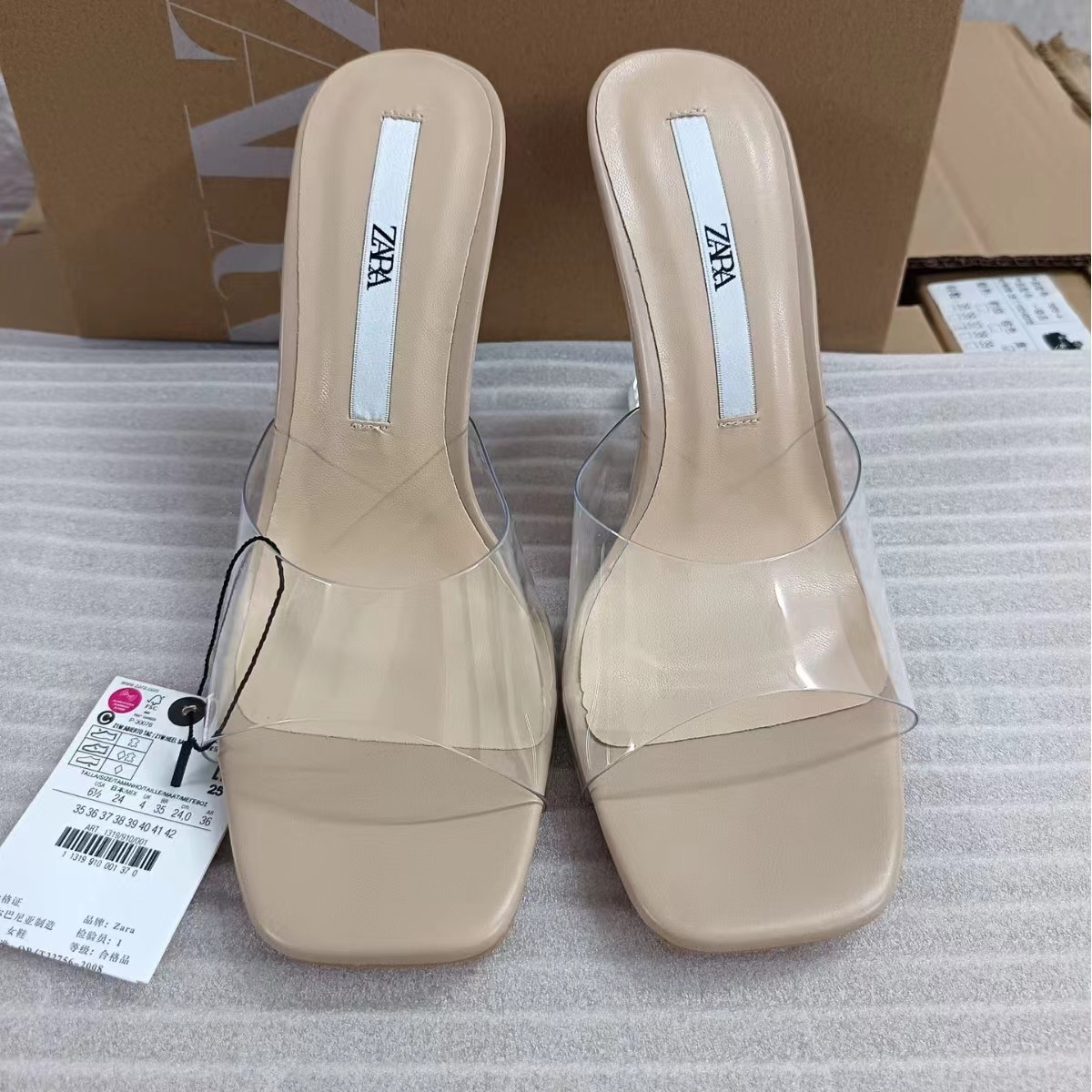 ZA2024 Spring New Product Transparent Alien High Heel Sandals for Women Rubber Coarse Heel Leather Casual One Line High Heel Shoes