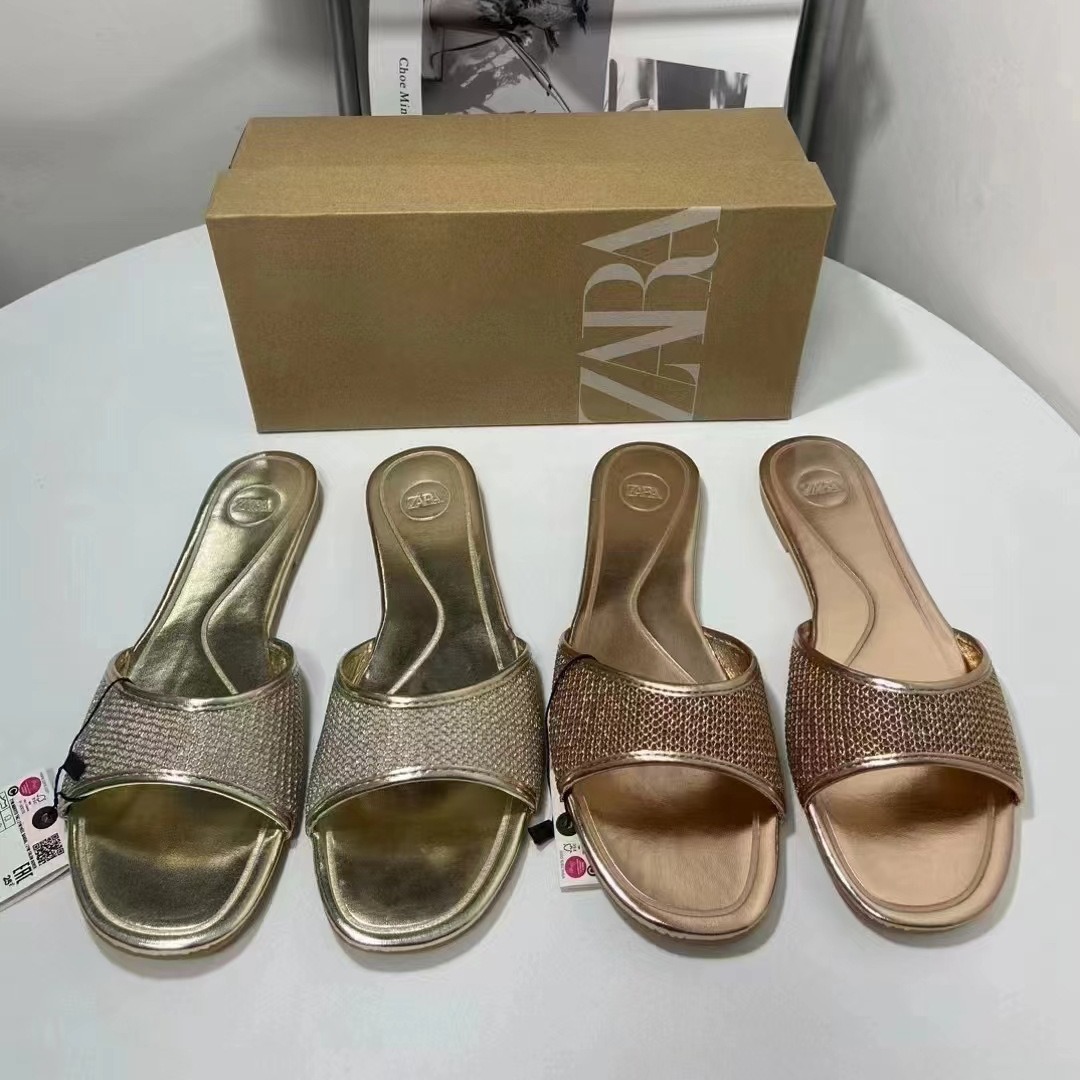ZA2024 Summer New Fashionable Casual Women's Shoes with Mesh One Word Style and Fairy Style Versatile Beach Shoes for Women