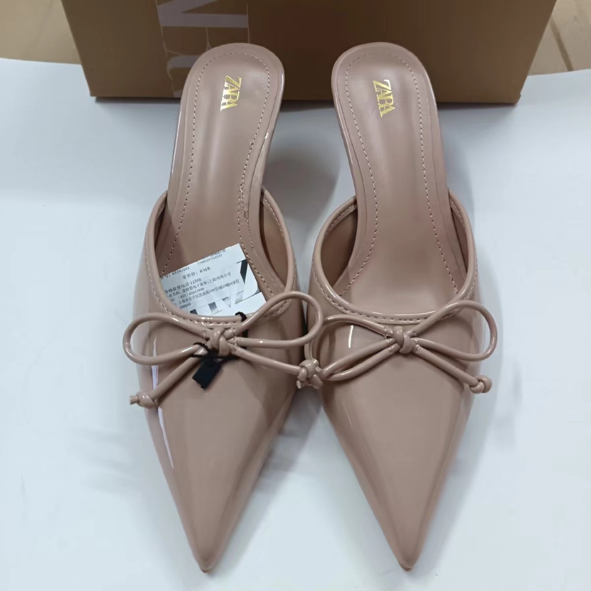 ZA2024 Summer New Product Sandals Women's Pointed Bow Decoration Shallow Mouth Fine Heel High Heels Back Empty Baotou Muller Shoes