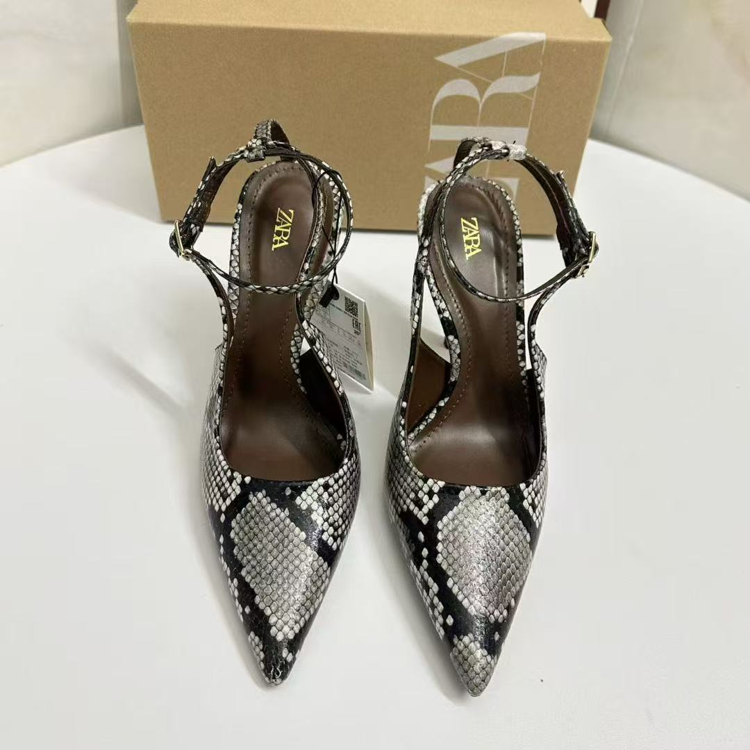 ZA2025 new snake pattern color blocked fine high-heeled empty sandals for European and American women with a single strap, worn as an outerwear for women