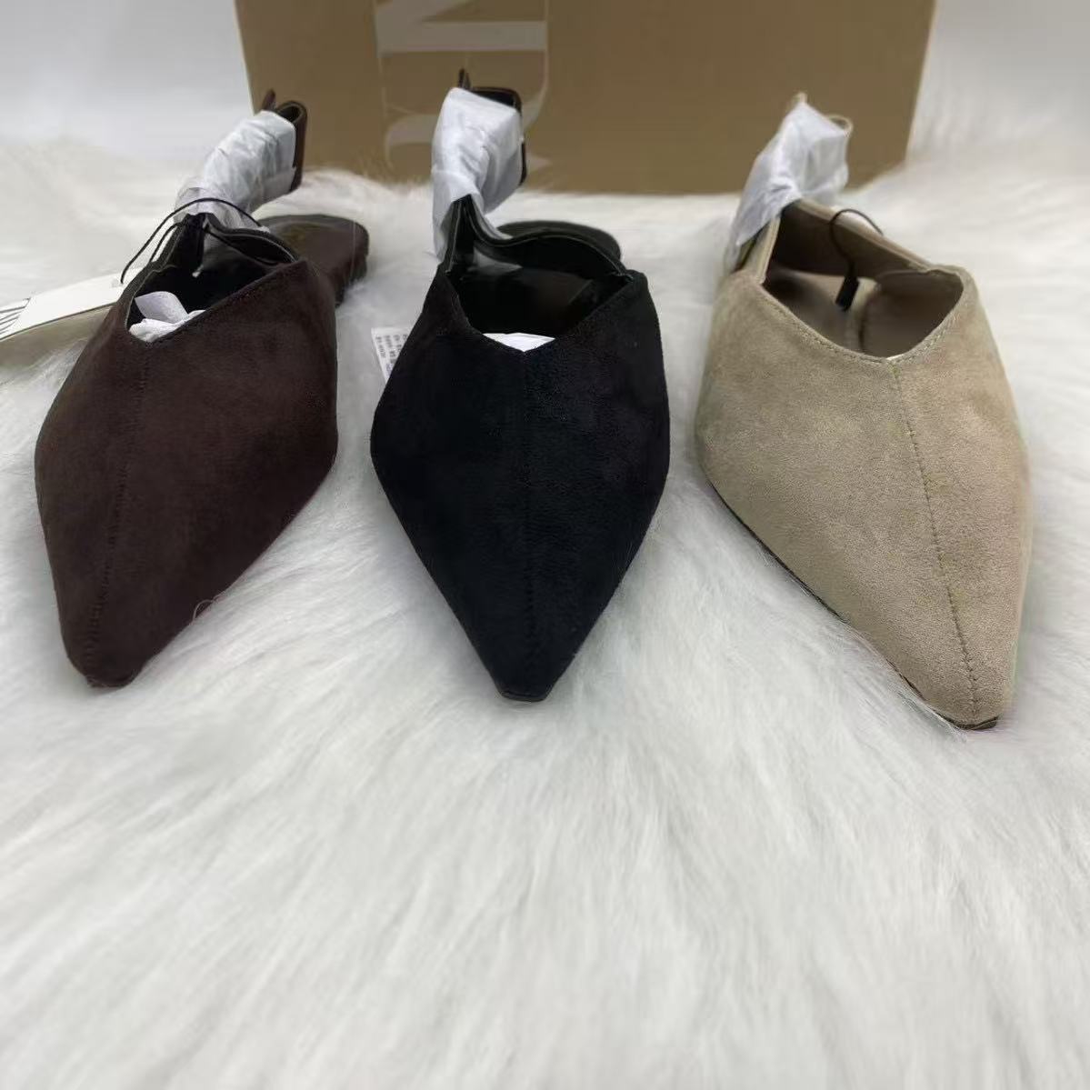 ZA2025 Winter New Pointed Leopard Pattern Single Shoes Women's Shoes Spring and Autumn Retro Soft Bottom Suede Black Commuter Shoes