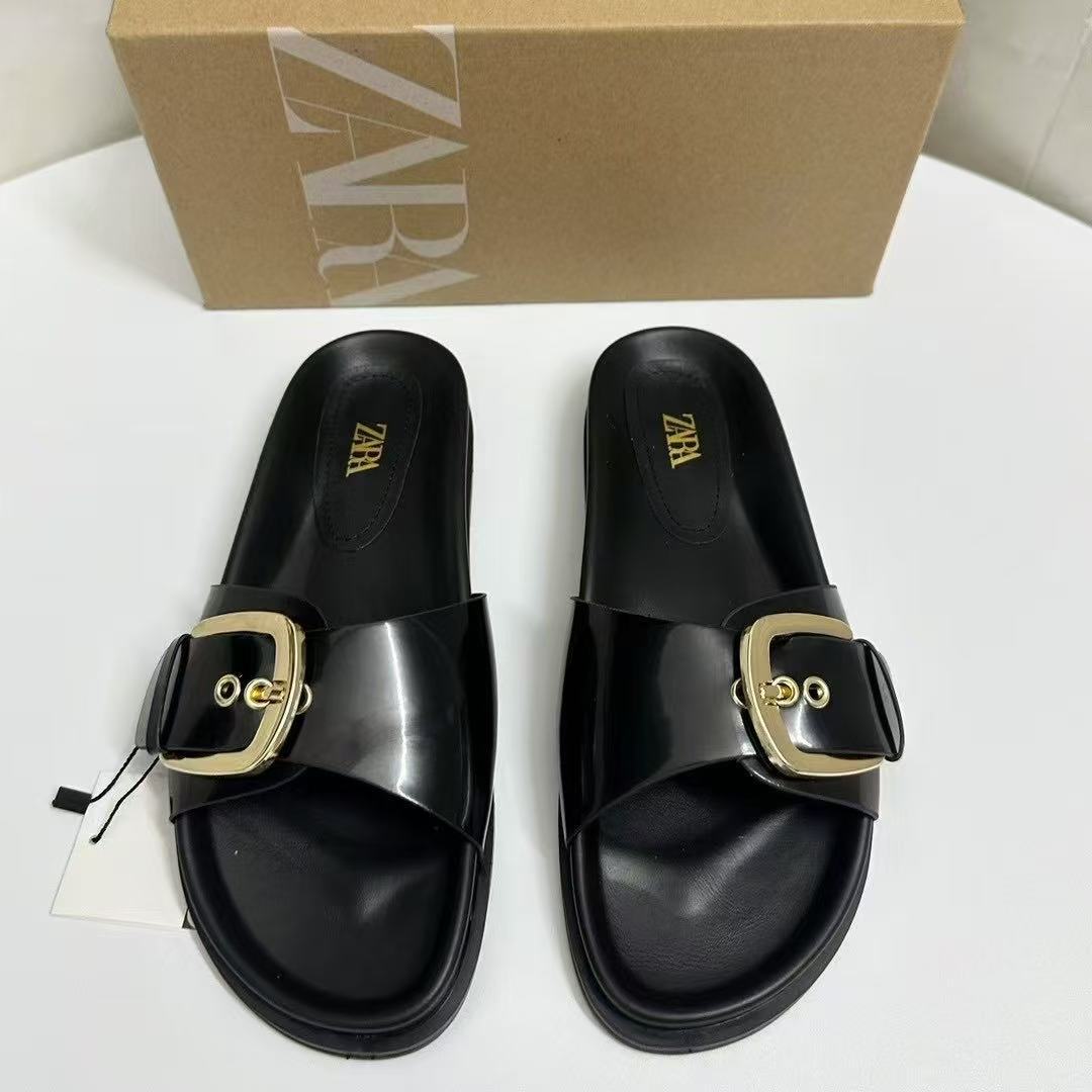 ZA Haken slippers women's summer belt buckle thick bottom PVC flat sandals comfortable soft bottom beach sandals