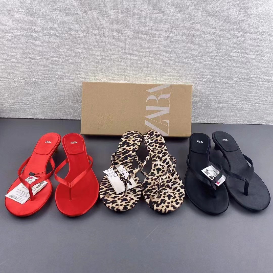 ZA women's new 2024 spring/summer round toe high-heeled shoes with red herringbone clip, exposed heel, cat heel, fashionable sandals for women