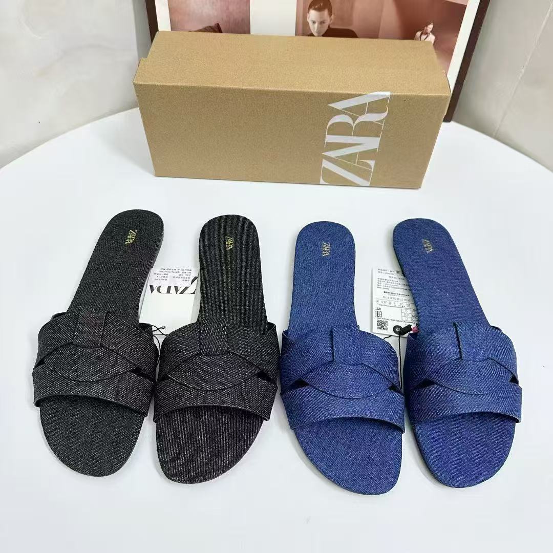 ZA summer flat slippers with soft sole integrated commuting shoes, fashionable and versatile, European and American plus size cross-border women's shoes wholesale