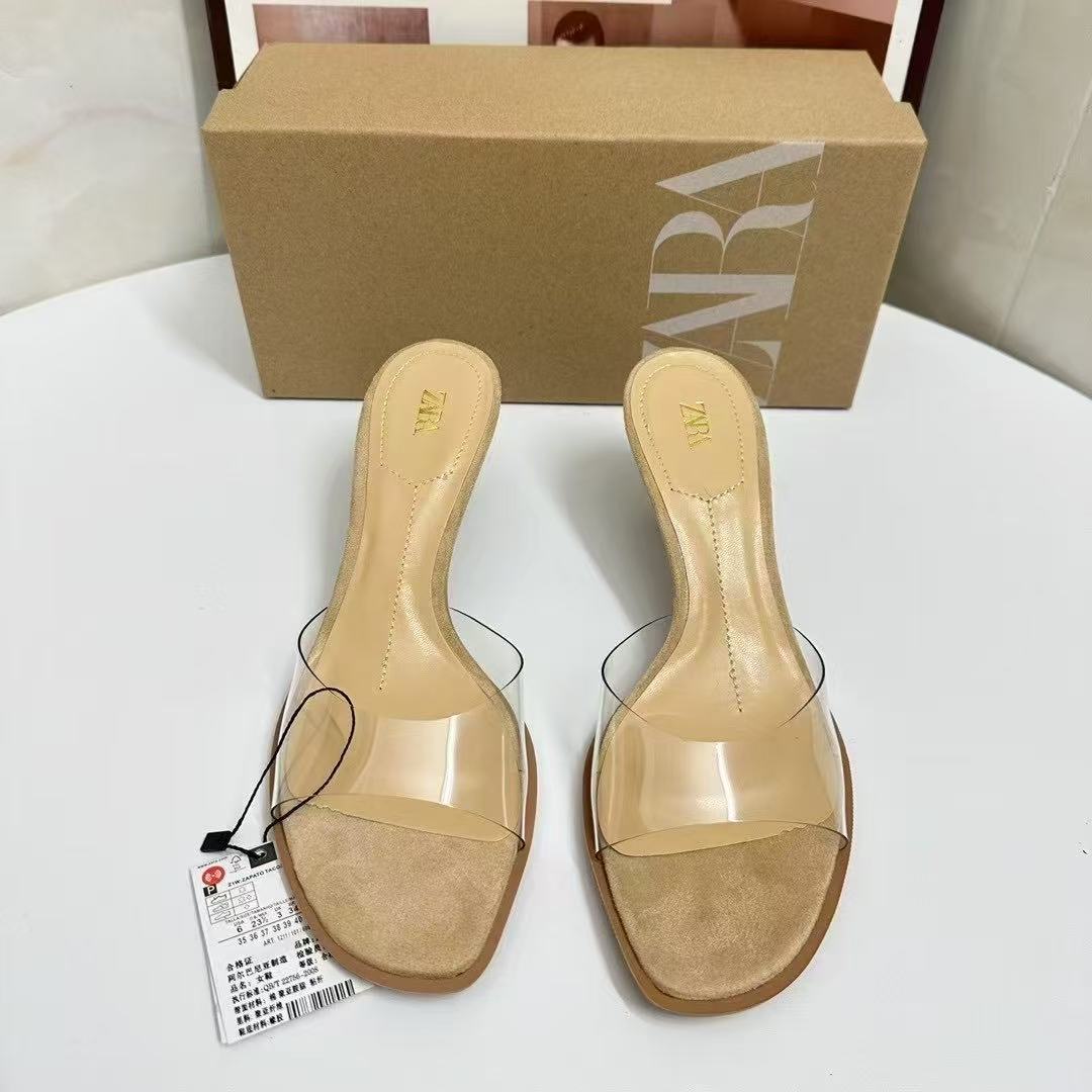 ZA2025 Summer Cool Slippers for Women, Wearing Thin Heels with Empty Heels, Transparent Straight Slippers, Crystal Heels, Cool Slippers for Women