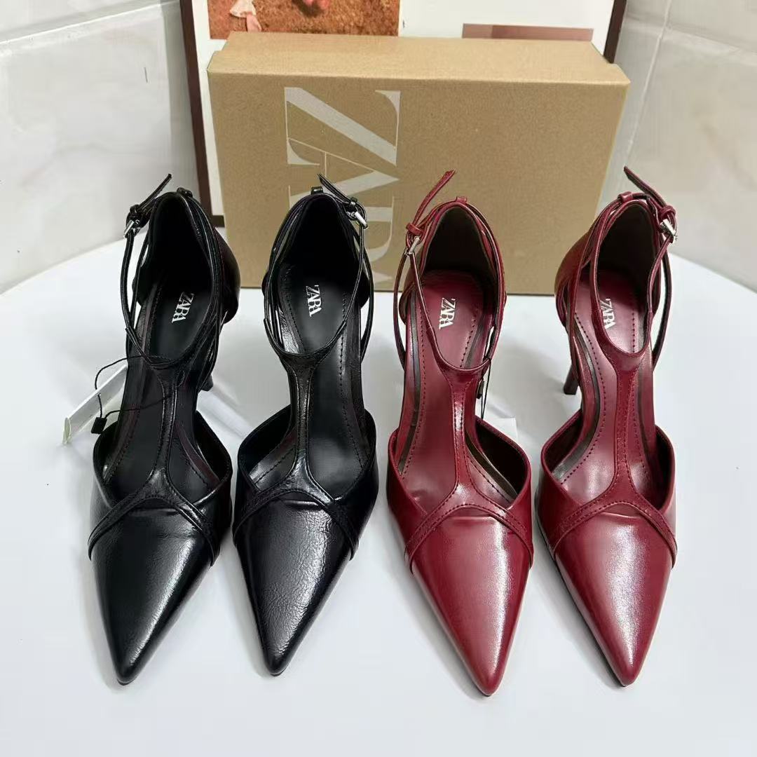 ZA2025 Autumn New Women's Shoes Red Lacquer Effect Strap Pointed Ultra High Heel Leather Shoes Sexy Single Shoes