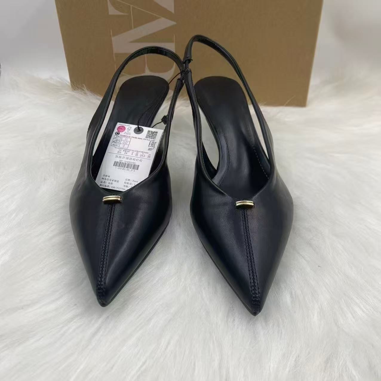 ZA2025 Spain Spring/Summer Rice White High Heels Women's Pointed Mouller Shoes Thin Heels Baotou Sandals Fairy Style Fashion