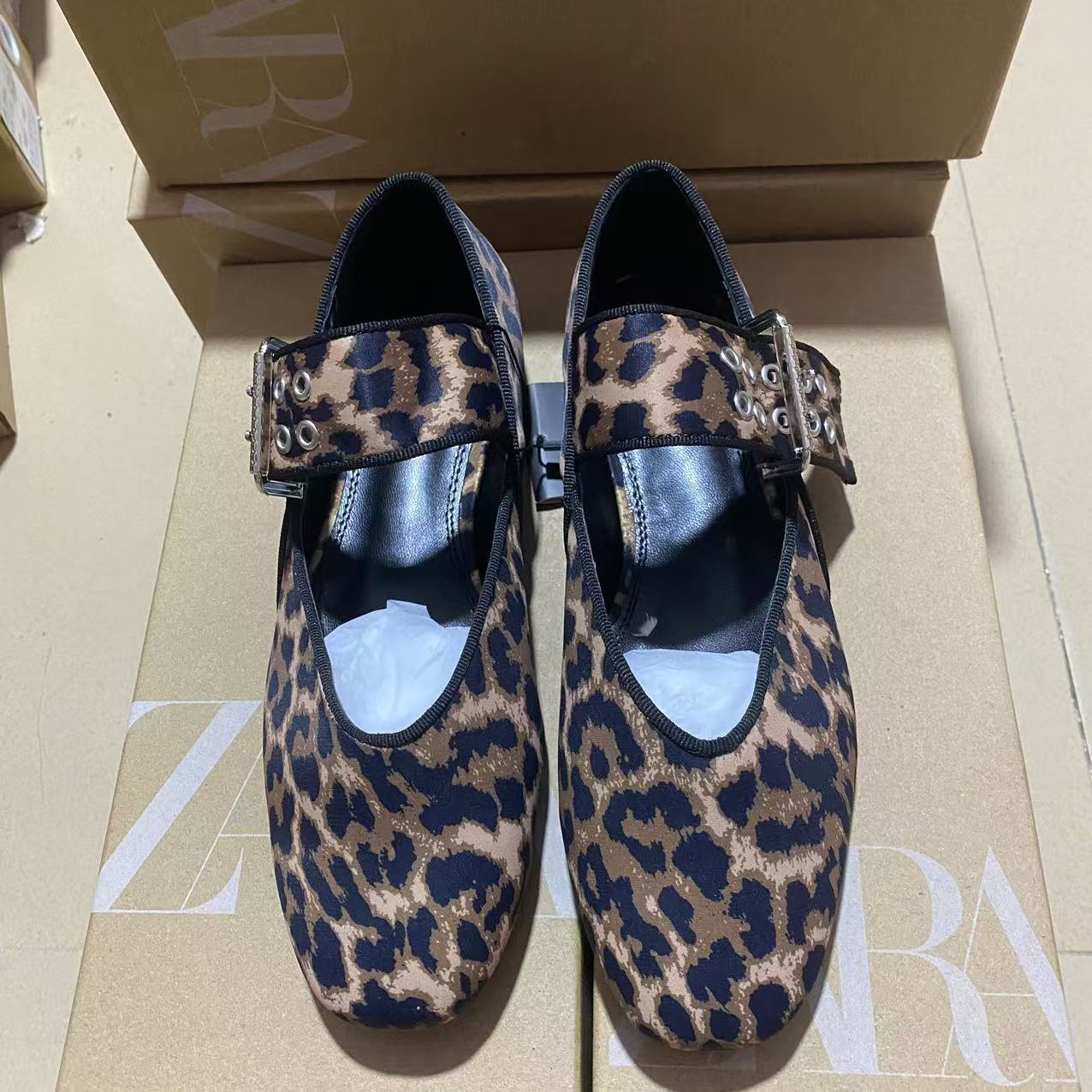 ZA2024 New Spring Black Lace Buckle Mary Jane Style Flat Ballet Shoes Flat Heel Round Head Shallow Mouth Single Shoe