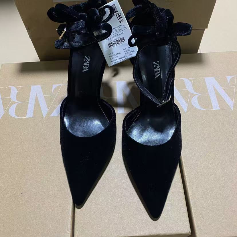 ZA Women's Shoes 2025 New High Heels Women's Fine Heels Wedding Shoes Bridal Shoes Paired with Skirts Wedding Dress One Button Pointed Middle