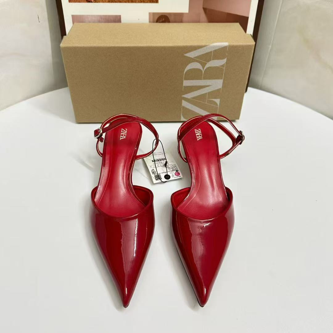 ZA2025 Summer New Pointed Daily Casual High Heels, Red Thin Heels, Baotou Rear Tripping Strap, Versatile Sandals for Women