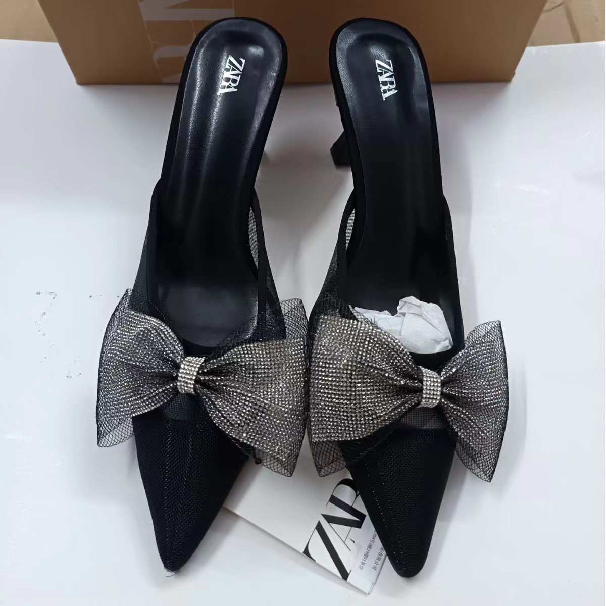 ZA2024 summer new butterfly bow decoration, empty slim heels, high heels, casual versatile fashion, single shoes, sandals for women