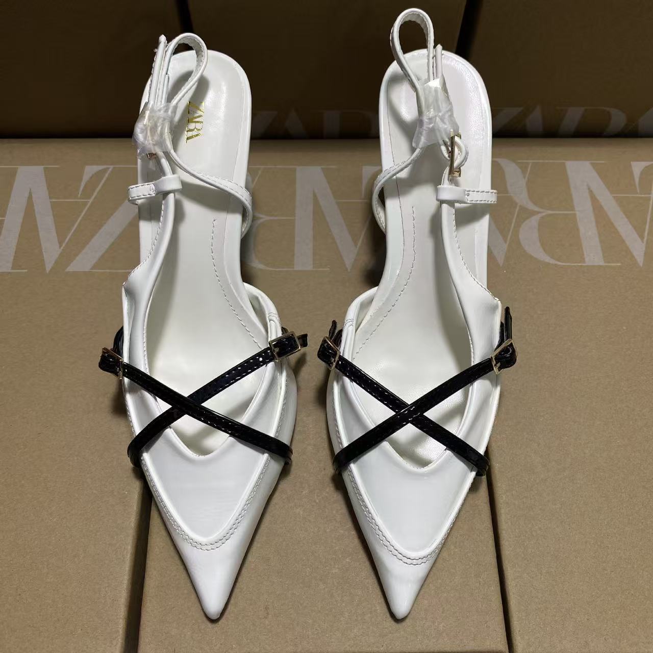 ZA2025 Spring/Summer Off White High Heels with Female Pointed Mouller Shoes, Thin Heels, Headless Sandals, Fairy Style Single Shoes with Skirts