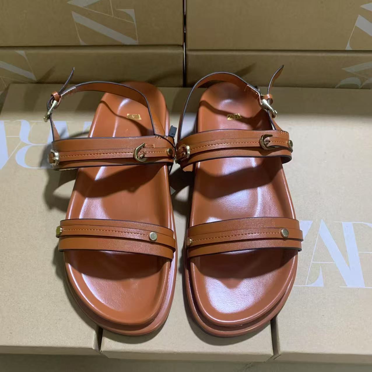 ZAR Summer New Women's Shoes Brown Casual Travel Vacation Shoes Thick Bottom Versatile Strap Sandals