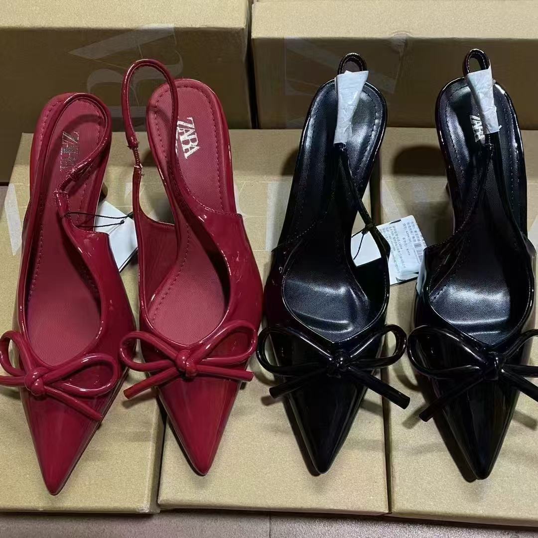 ZA2024 Autumn New High Heels Fashion Versatile Women's Shoes Daily Casual Bow Pointed French Single Shoes Women