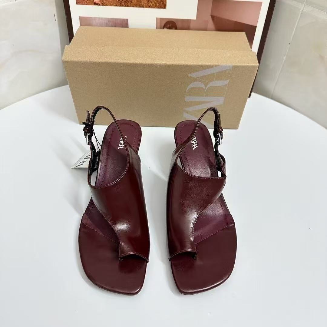 ZA 2025 New Sandals Women's Summer Retro Set Toe Women's Shoes One Word Fashionable Roman Sandals