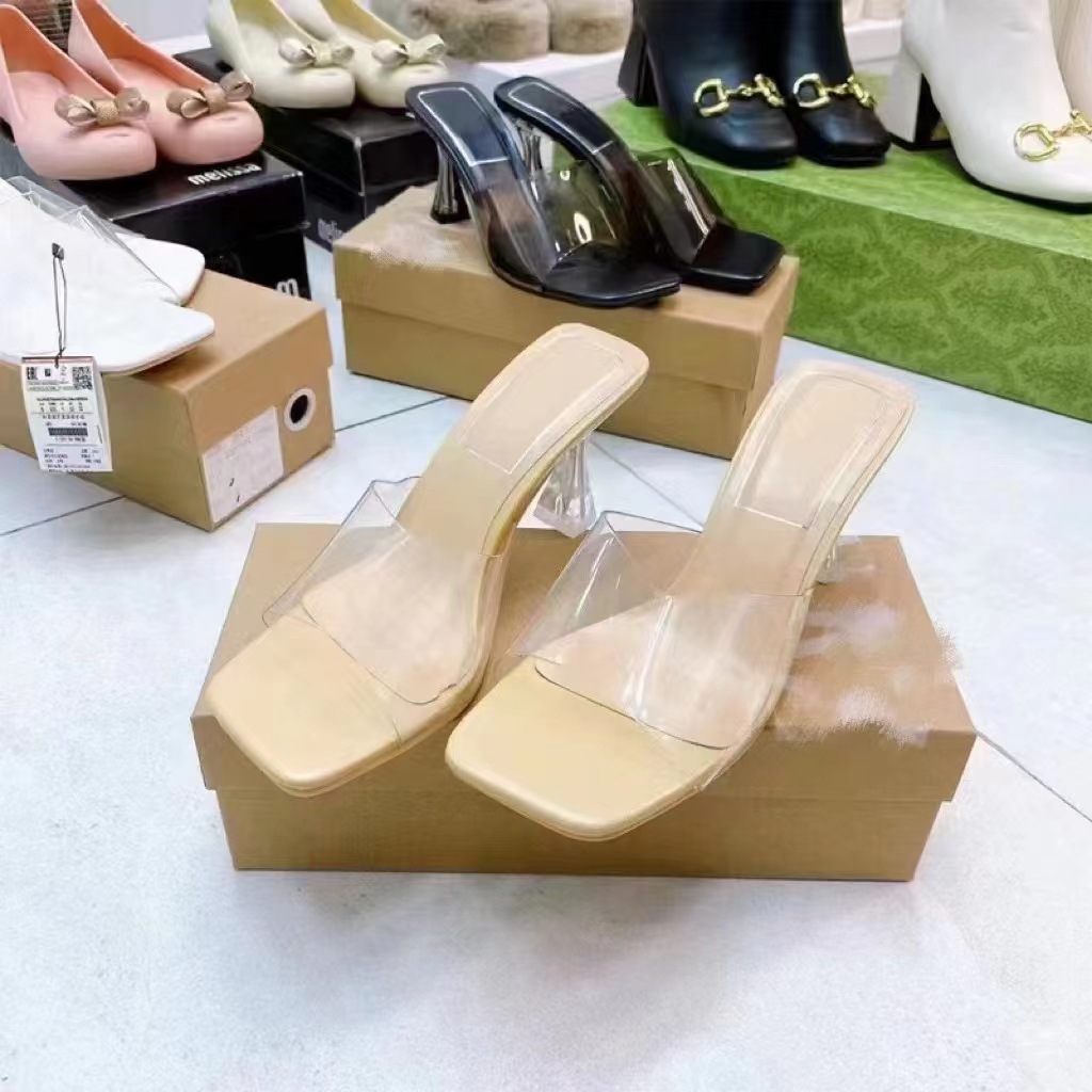 Spanish summer outdoor wear 2024 new square toe high-heeled sandals solid color fashion office slim heel sandals